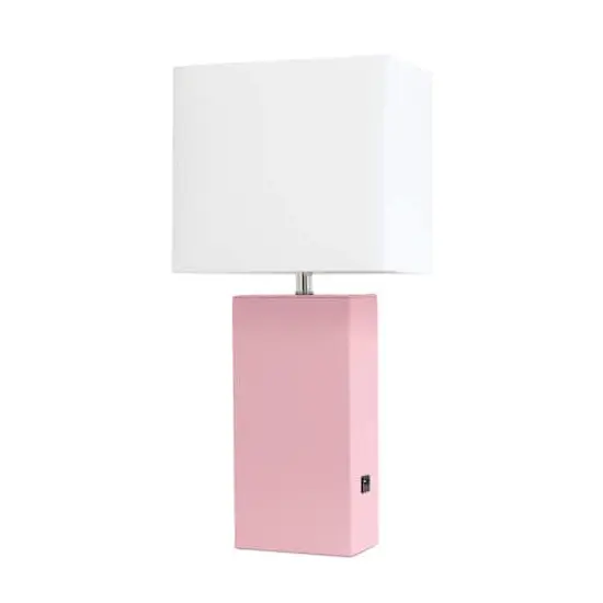 Lalia Home Lexington 21" Leather Table Lamp with USB Charging Port Pink {1}