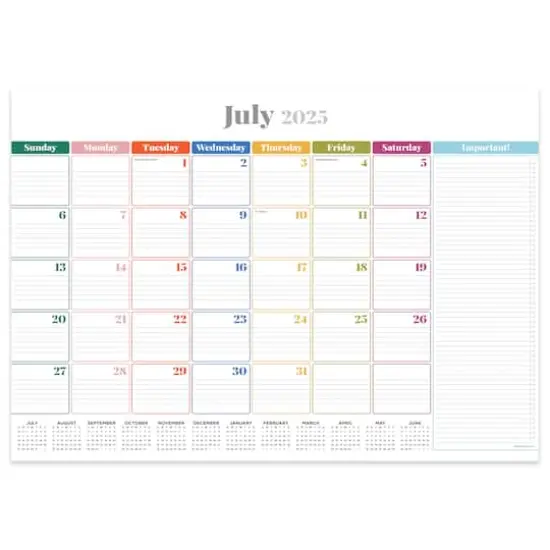 July 2025 - June 2026 Medium Rainbow Blocks Desk Pad Monthly Blotter Calendar {1}