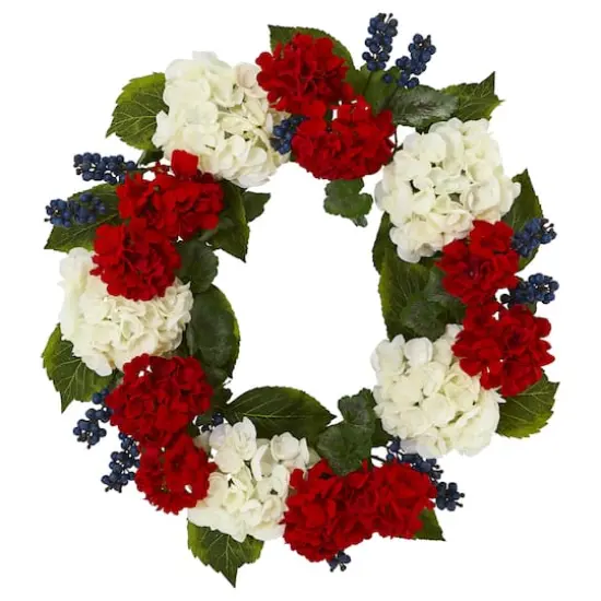 21'' White & Red Geranium with Blueberry Wreath {1}