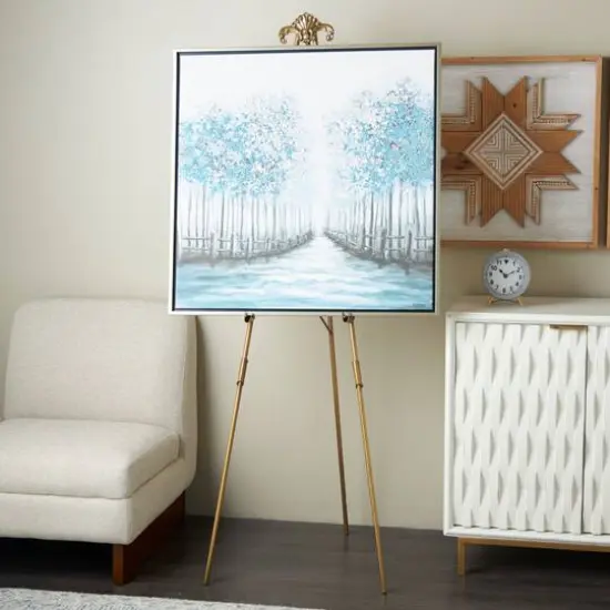 66.5" Gold Metal Foldable 2-Tier Display Easel with Scroll Finial {3}