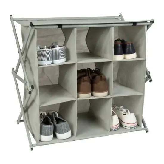 Simplify Gray 9-Grid Collapsible Shoe Rack {3}