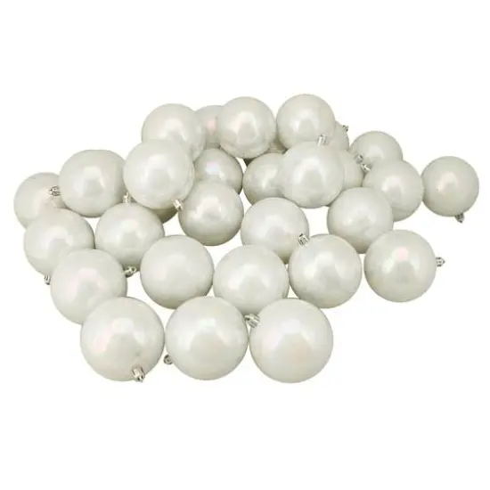 32ct. 3.25" Shiny Iridescent White Shatterproof Plastic Ball Ornaments {1}