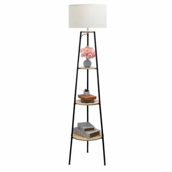 Simple Designs 62.5" Tripod 3 Tier Floor Lamp Light Wood {7}