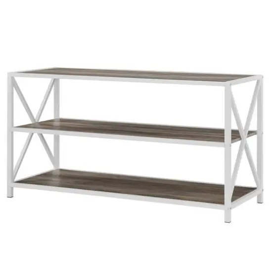Walker Edison Gray Wash/White Metal X-Frame Industrial Wood Bookshelf {6}