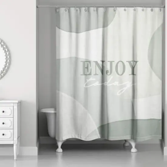 Green Watercolor Modern Enjoy Today 71" x 74" Shower Curtain {1}
