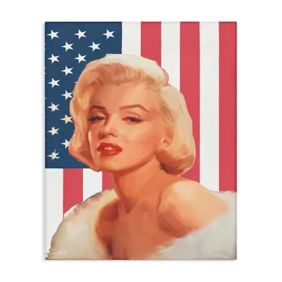 Stupell Industries Vintage Americana Icon Marilyn over US Flag Canvas Wall Art {1}