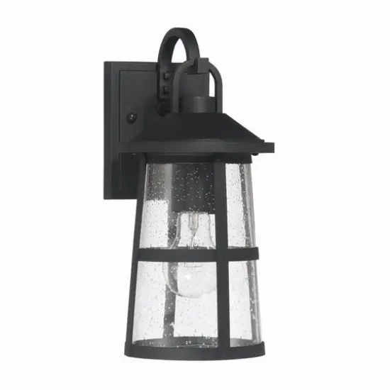 Hello Honey&reg; Nantucket Matte Black Coastal Metal & Glass Wall Mounted Outdoor Lantern Light {1}