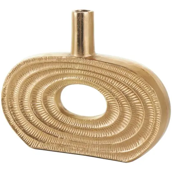 10" Gold Aluminum Geometric Circular Vase with Linear Etchings {8}