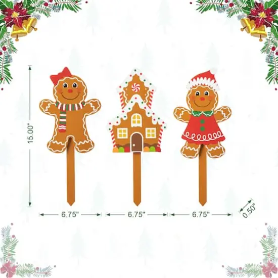 Glitzhome&reg; Wooden Gingerbread Man Yard Stake Set {7}