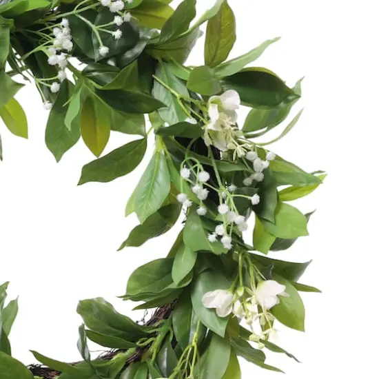 24" Artificial Gypsophila Dogwood Floral Banyan Leaves Spring Wreath {4}