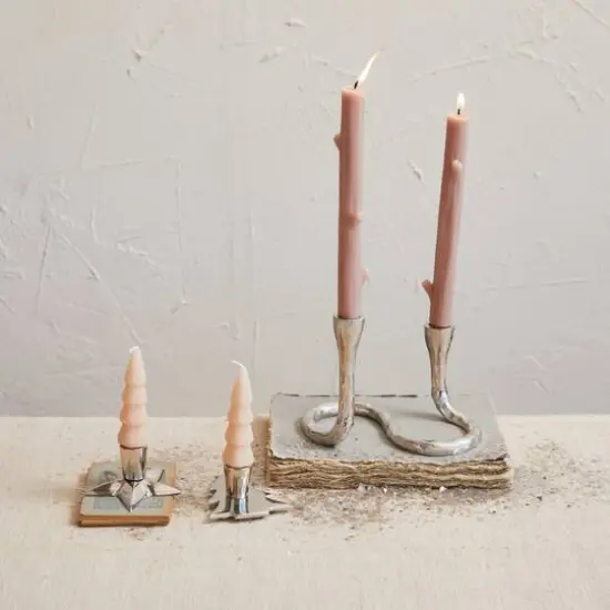 Hello Honey&reg; 7" Nickel Finish Electroplated Aluminum Wavy Taper Candleholder {3}