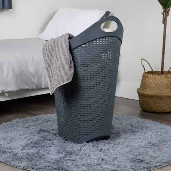 Mind Reader 60L Wheeled Hamper with Cutout Handle Gray {3}