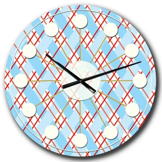 Designart 'Blue And Red Plaid Mid-Century Modern Wall Clock {1}