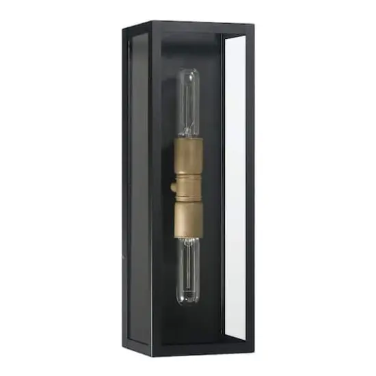 Hello Honey&reg; Lloyd Matte Black Modern Minimalist Metal & Glass Wall Mounted Outdoor Light {1}