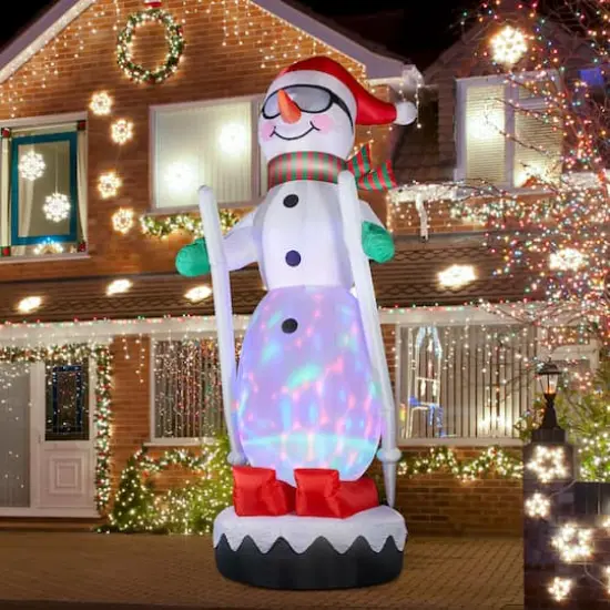 Glitzhome&reg; 20FT Giant Lighted Inflatable Disco Skiing Snowman {5}