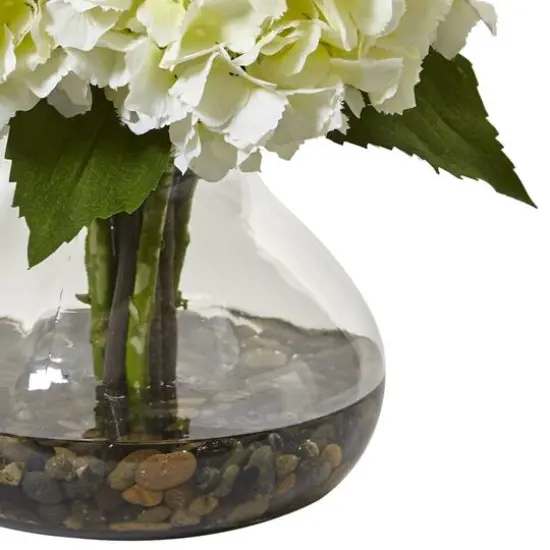 19" Orange & White Hydrangea & Mum in Glass Vase {4}