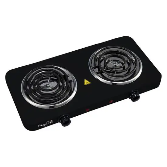MegaChef Matte Black Electric Portable Lightweight Dual Coil Burner Cooktop Buffet Range {6}