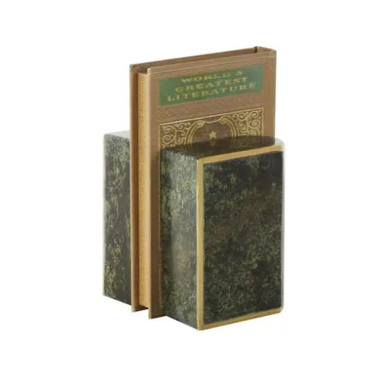 5.75" Green Marble Curved Rectangular Bookend Set {7}