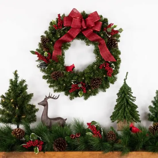 24" Pre-Lit Canadian Pine Artificial Christmas Wreath {7}