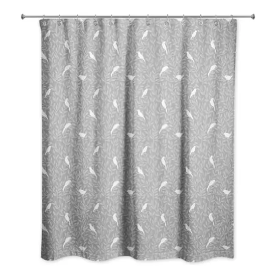 Birds on Leaves Shower Curtain Gray {3}