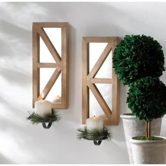 Mirrored Wood Candle Sconce Set {4}