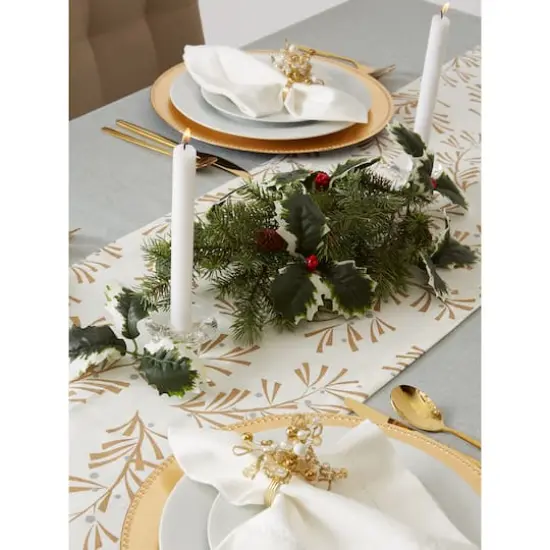 DII&reg; 108" Metallic Holly Leaves Table Runner {9}
