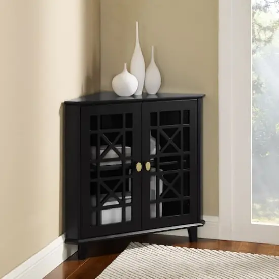 Walker Edison 30" Black Fretwork Corner Accent Cabinet {5}