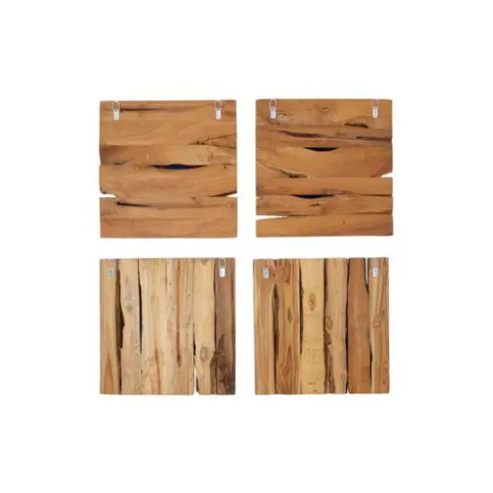 Set of 4 Brown Teak Wood Rustic Floral Wall Mirror, 18" x 18" {7}