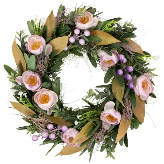 13" Purple Artificial Mixed Floral and Greenery Spring Wreath {1}