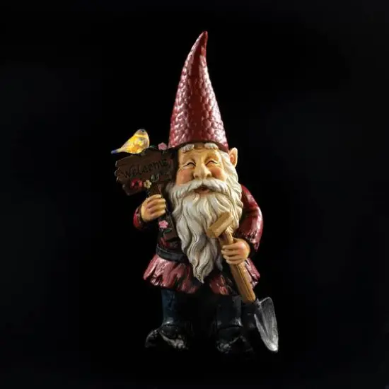 15" Welcome Gnome Solar Garden Statue {5}