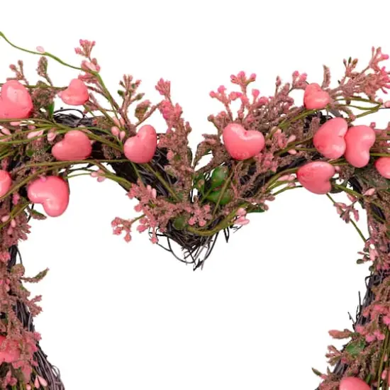 18" Pink Hearts & Rosebuds Artificial Heart Shaped Valentine's Day Wreath {4}