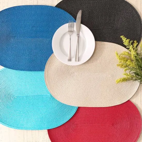 DII&reg; Oval Plastic Woven Placemats, 6ct. Black {8}
