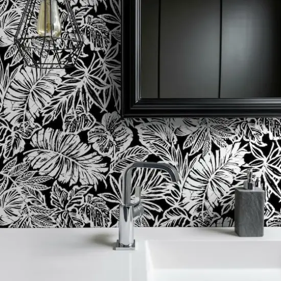 RoomMates Batik Tropical Leaf Peel & Stick Wallpaper Black {4}