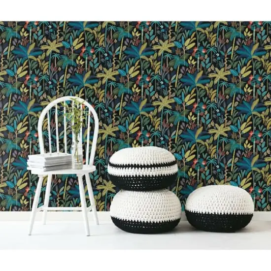 RoomMates Tropical Eden Peel & Stick Wallpaper Black and blue {4}