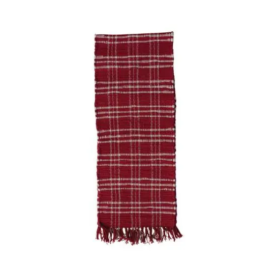 Hello Honey&reg; 72" Red & White Plaid Hand-Woven Cotton Chindi Table Runner with Fringe {1}