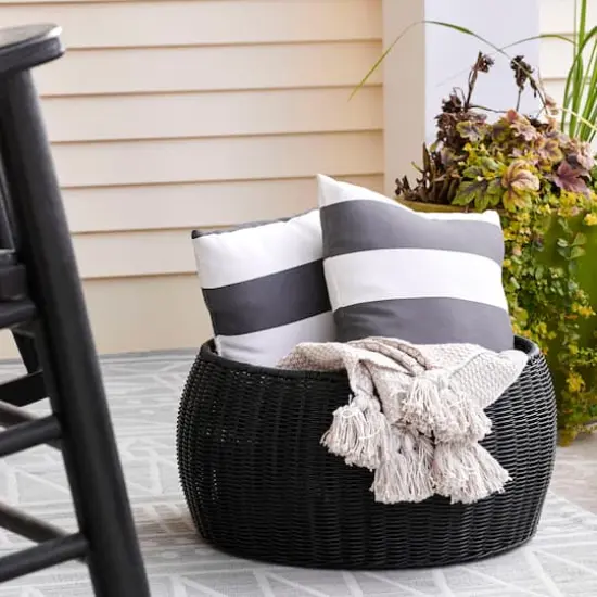 Household Essentials 9" Woven Storage Ottoman Black {4}