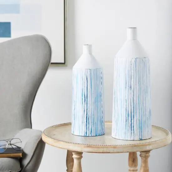 Blue & White Metal Brushed Vase Set {3}