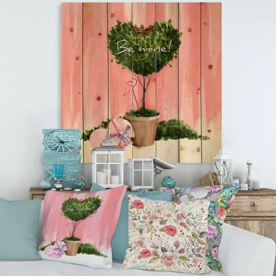 Designart - Heart Shaped Valentine House Plant - Farmhouse Print on Natural Pine Wood {4}