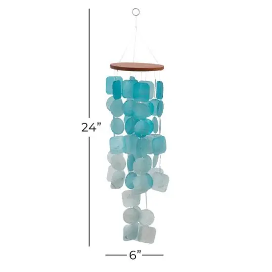 Blue Capiz shell Coastal Windchime, 24" {6}