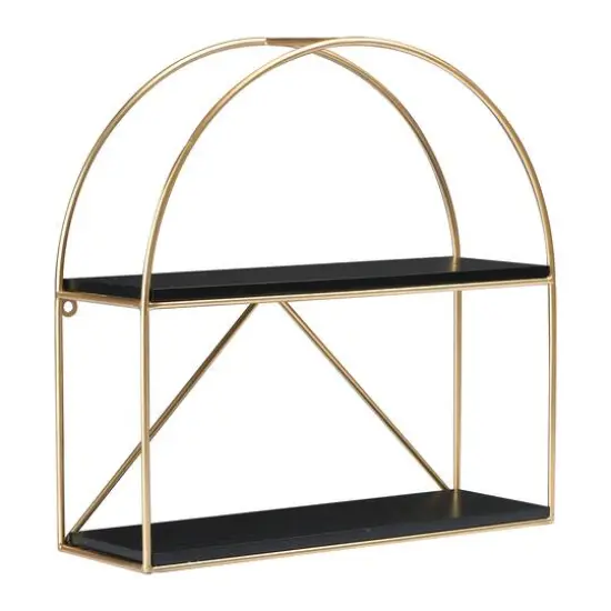 Hello Honey&reg; Wood & Metal Gold Crescent Wall Shelf Black {6}