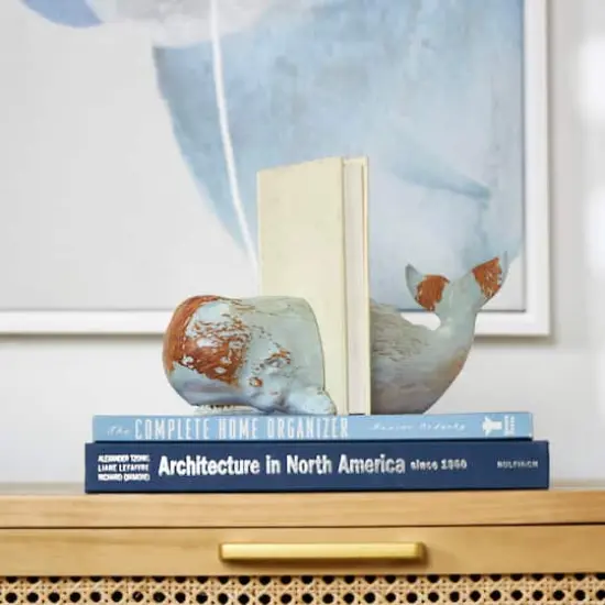 Coastal Gray Polystone Whale Bookend Set {10}