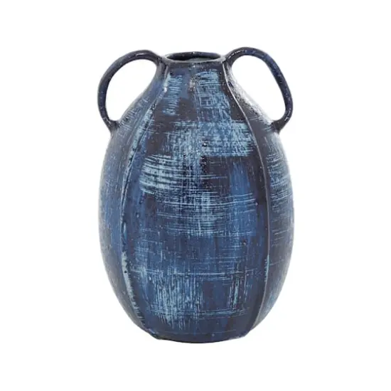 Blue Ceramic Contemporary Vase, 9" x 6" x 6" {1}