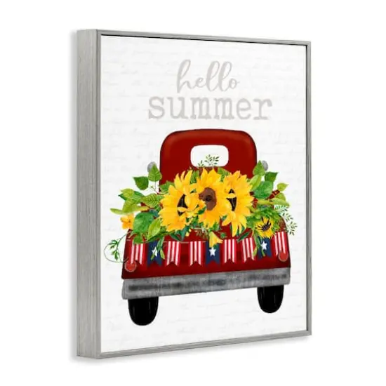 Stupell Industries Hello Summer Quote Sunflower Flower Patriotic Truck Framed Giclee Art Gray {4}