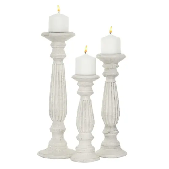White Mango Wood Traditional Candle Holder Set {3}