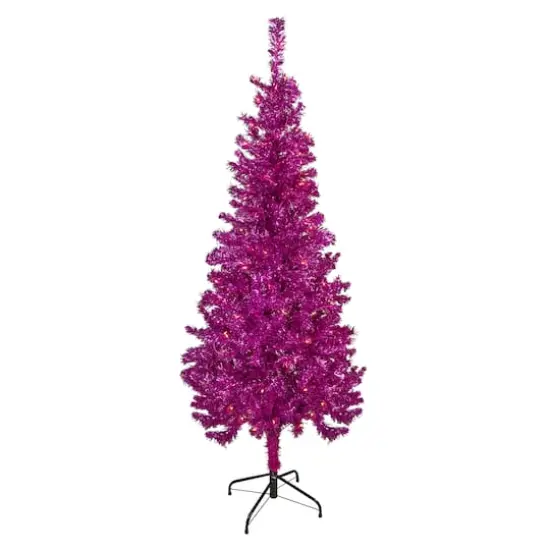 6ft. Pre-Lit Pink Tinsel Artificial Christmas Tree, Clear Lights {1}