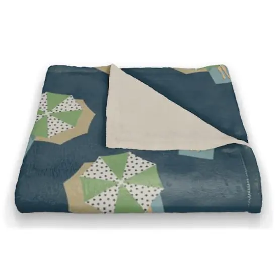 Umbrella Pattern Coral Fleece Blanket Navy/Green {3}