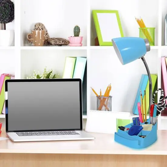 LimeLights 18.5" Gooseneck Organizer Desk Lamp with Tablet Stand Blue {4}