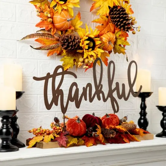 24" GlitzHome&reg; Thankful Floral Tabletop Sign {11}
