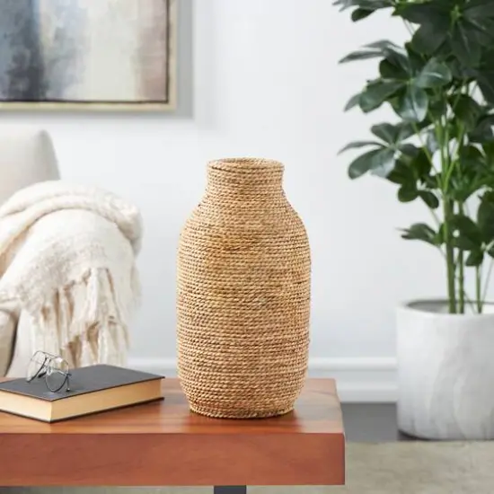 16" Brown Seagrass Handmade Wrapped Vase {5}