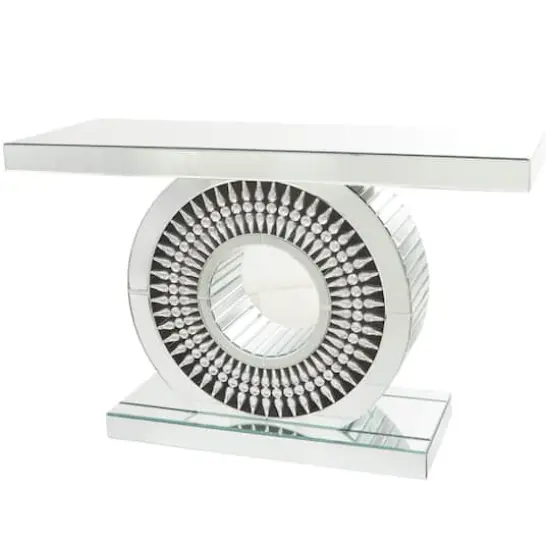 Silver Wood Mirrored Crystal Console Table 47" x 16" x 30" {1}